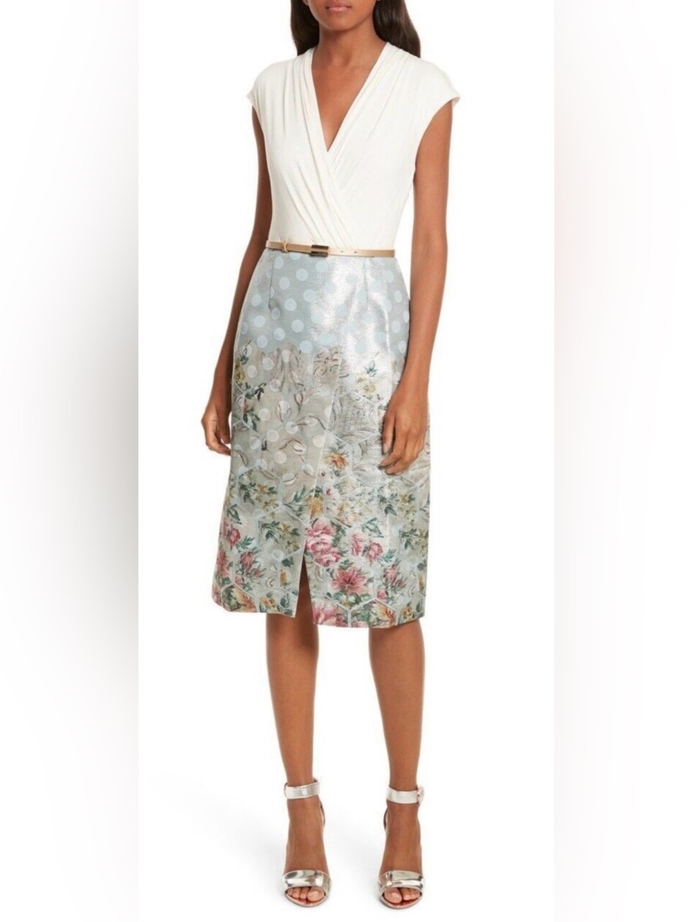 Ted Baker White Top Floral Jacquard Midi Pencil Dress